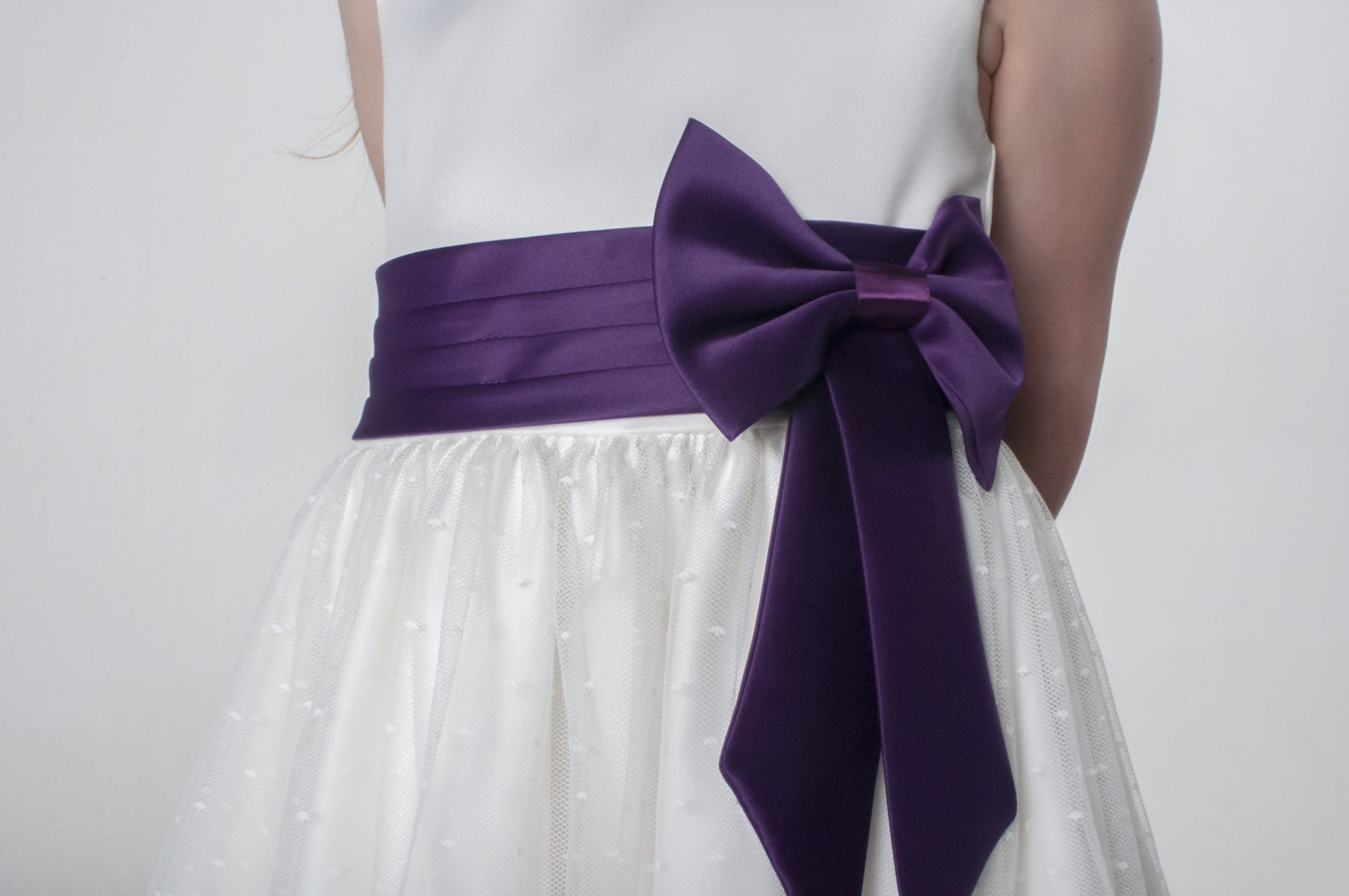 Girls Sleeveless Tulle Communion Dress - White - Purple