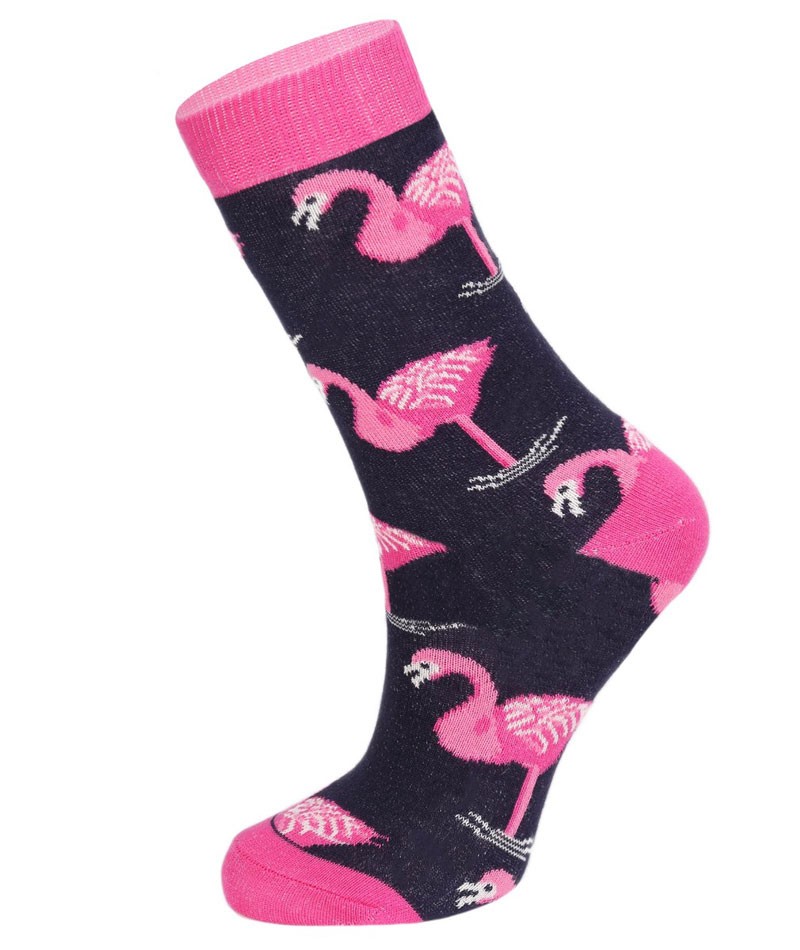 Unisex Kids Flamingo Socks - Novelty  - Navy Blue - Pink