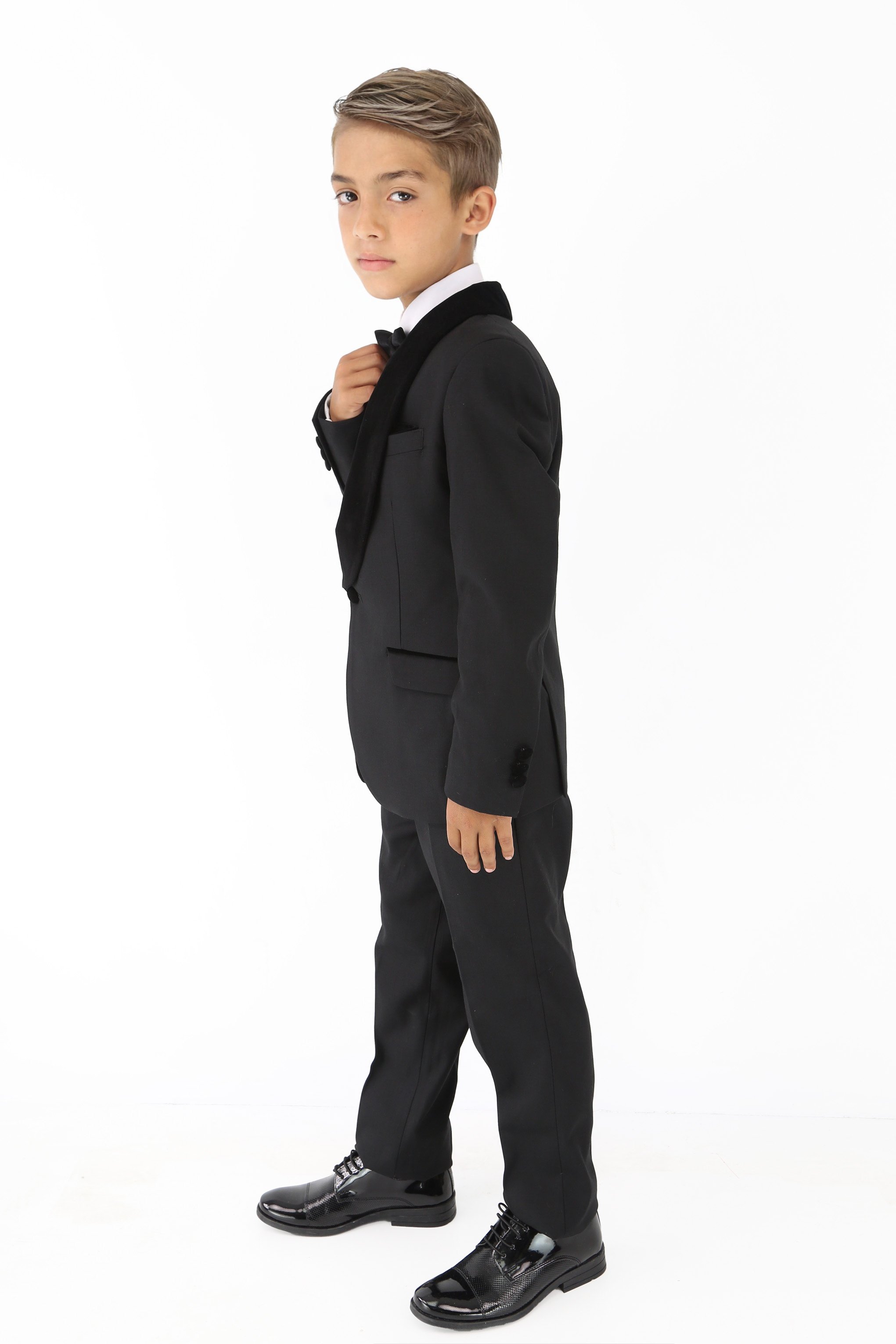 Boys Velvet Trim Black Formal Suit