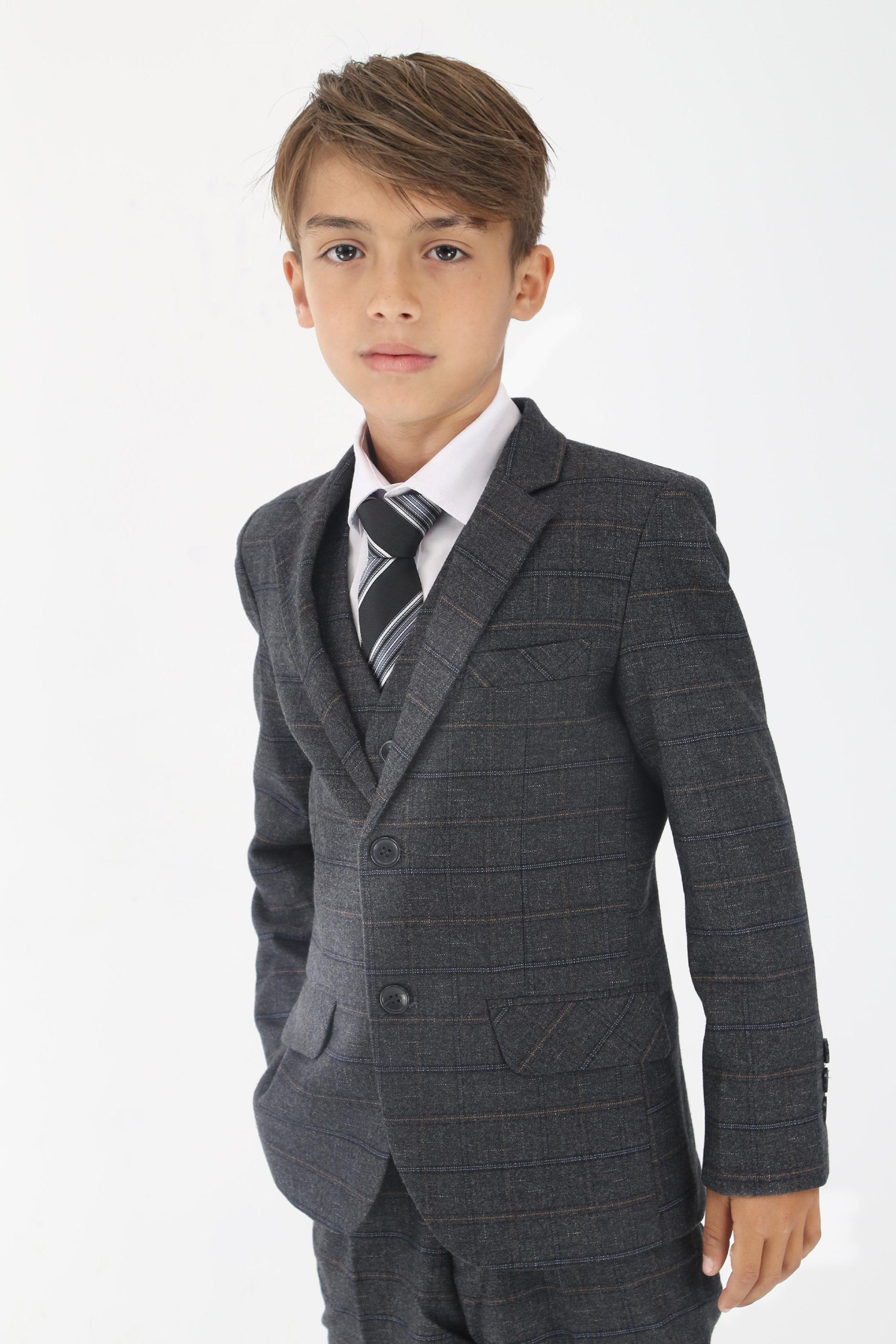 Boys Tweed Like Check Tailored Fit Formal Suit Set