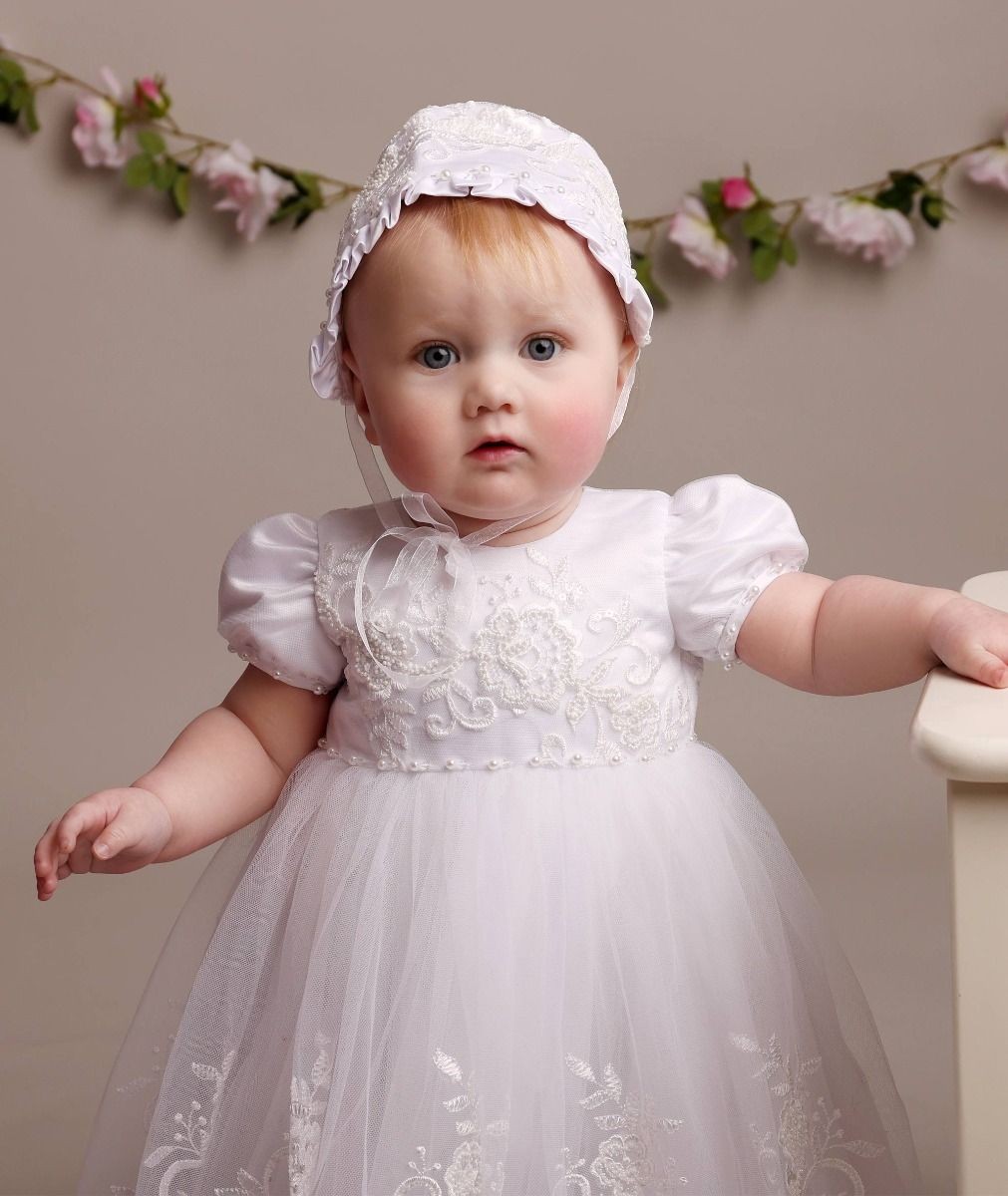 Baby Girls Heirloom Lace Christening Gown & Bonnet - ALEXA