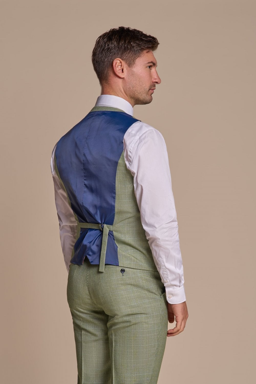 Men's Slim Fit Tweed Check Waistcoat - CARIDI SAGE