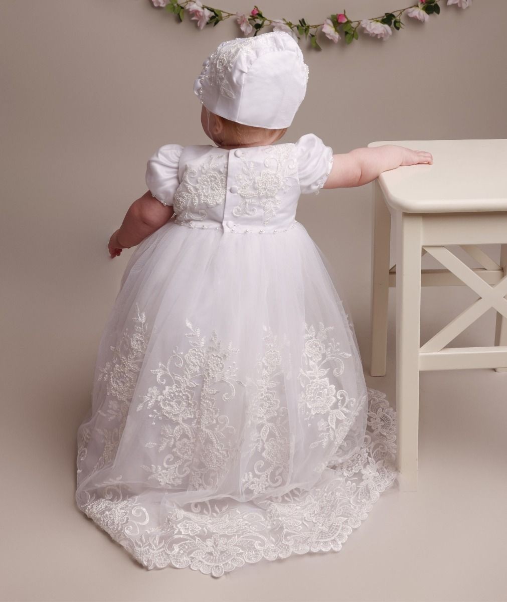 Baby Girls Heirloom Lace Christening Gown & Bonnet - ALEXA