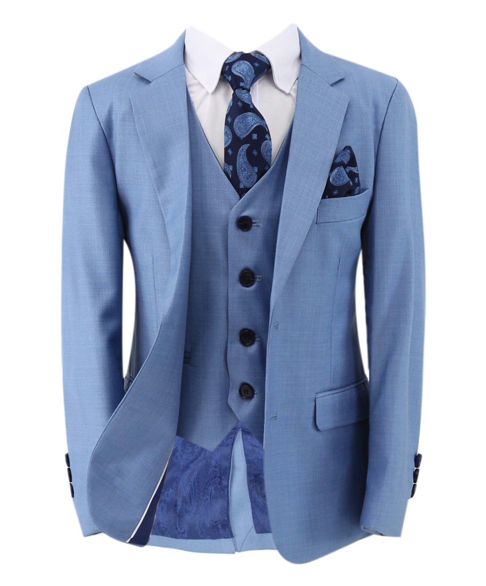 Boys Tailored Fit Suit Set In Sky Blue - Charles