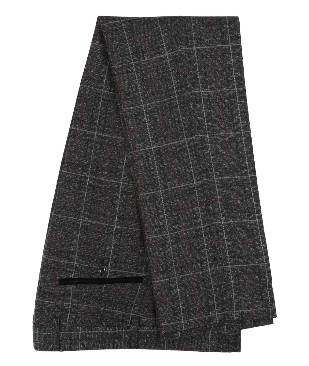 Men's Check Plaid Formal Trousers - HARVEY - Charcoal Grey