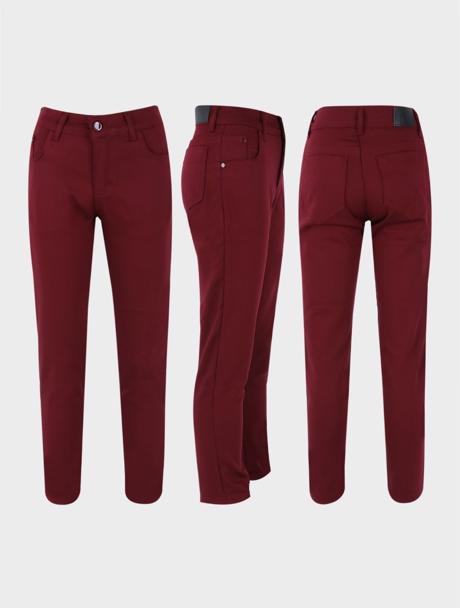 Boys Casual Stretch Chino Trousers - Burgundy