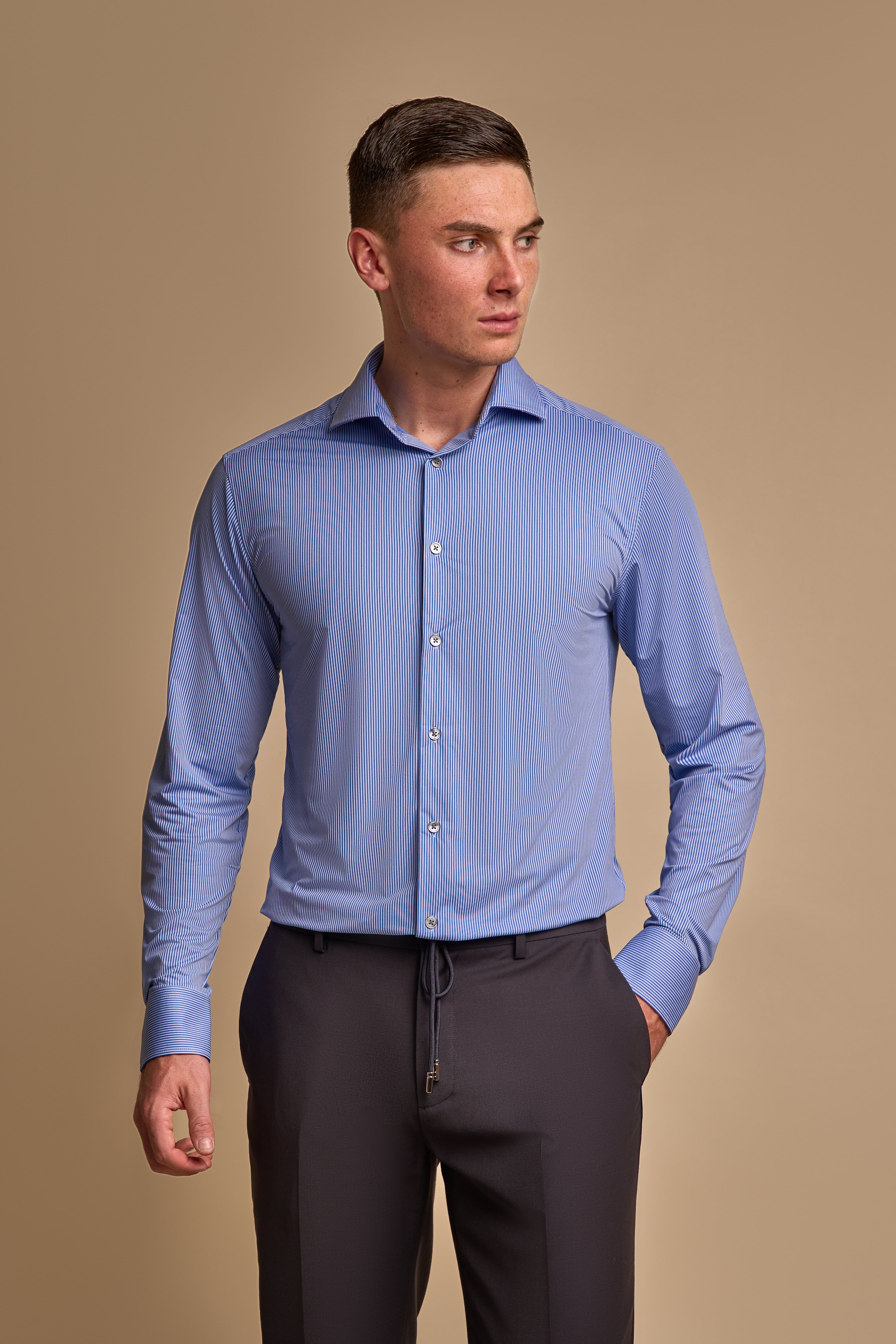 Men's Slim Fit Pinstripe Blue Shirt - DIVINE
