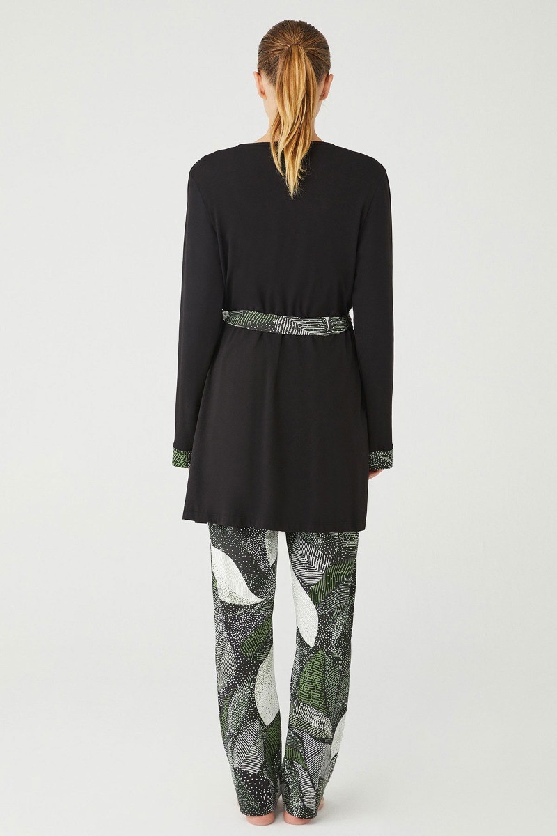 Women's Soft Pyjama Set - Black - Ecru