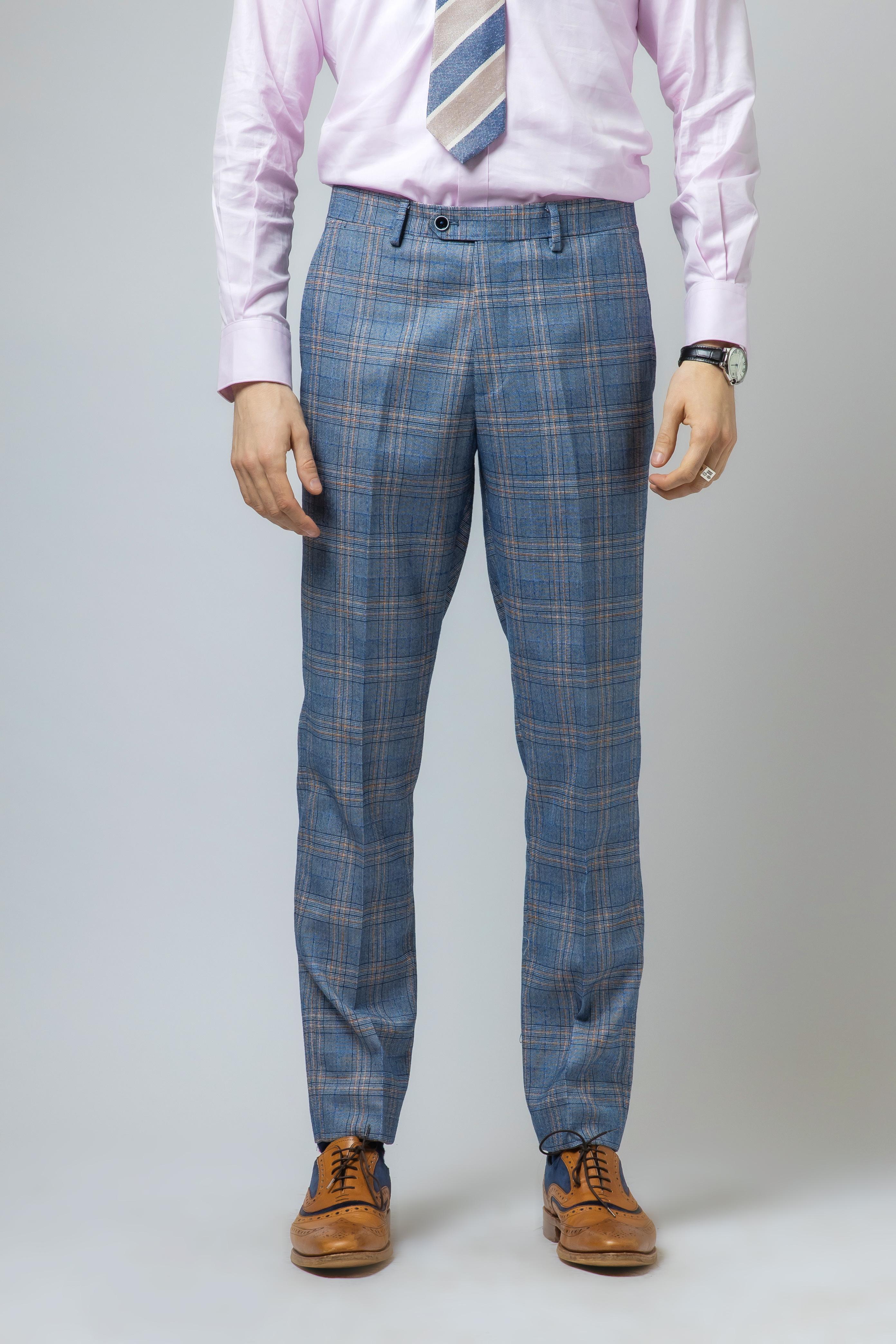 Men's Windowpane Check Slim Fit Trousers - LEVI Blue