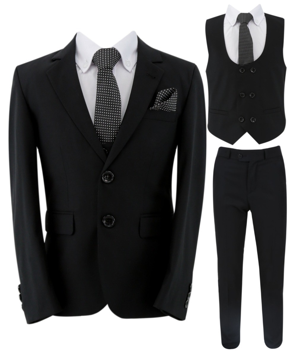 Boys Slim Fit 7 Piece Full Suit Set - Kenny - Black