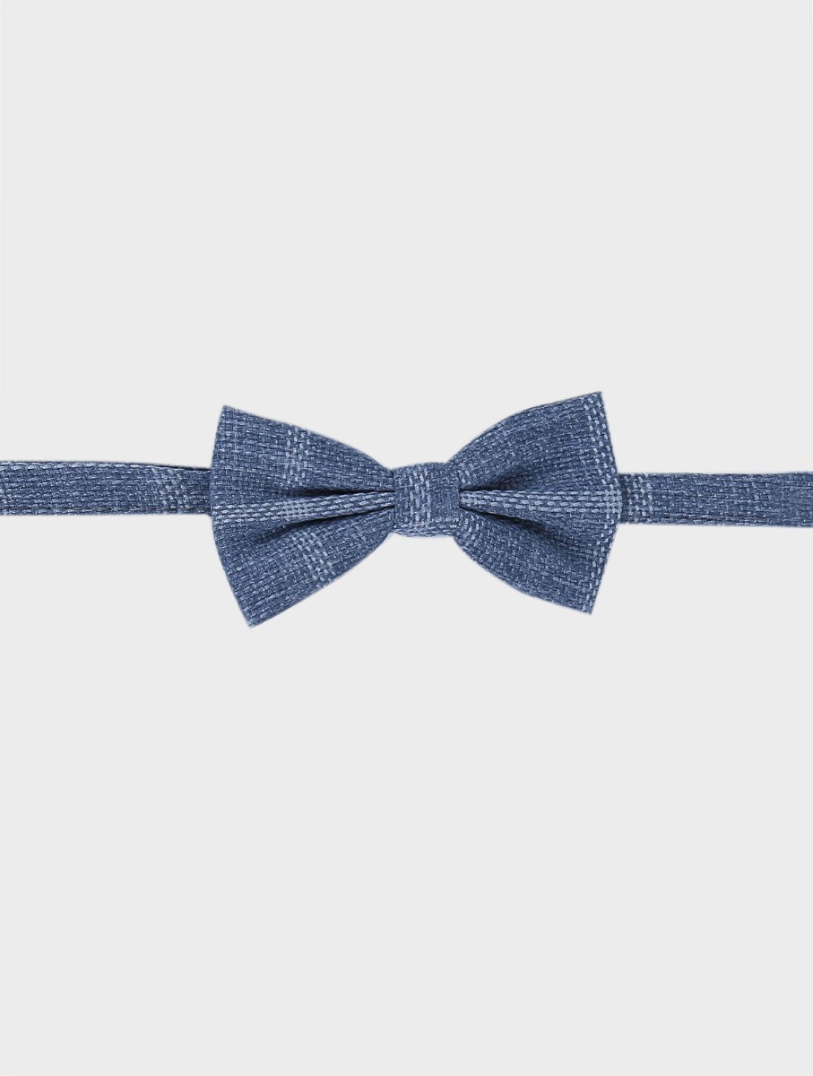 Boys & Men's Tweed Windowpane Check Bow Tie Set - Grey - Blue