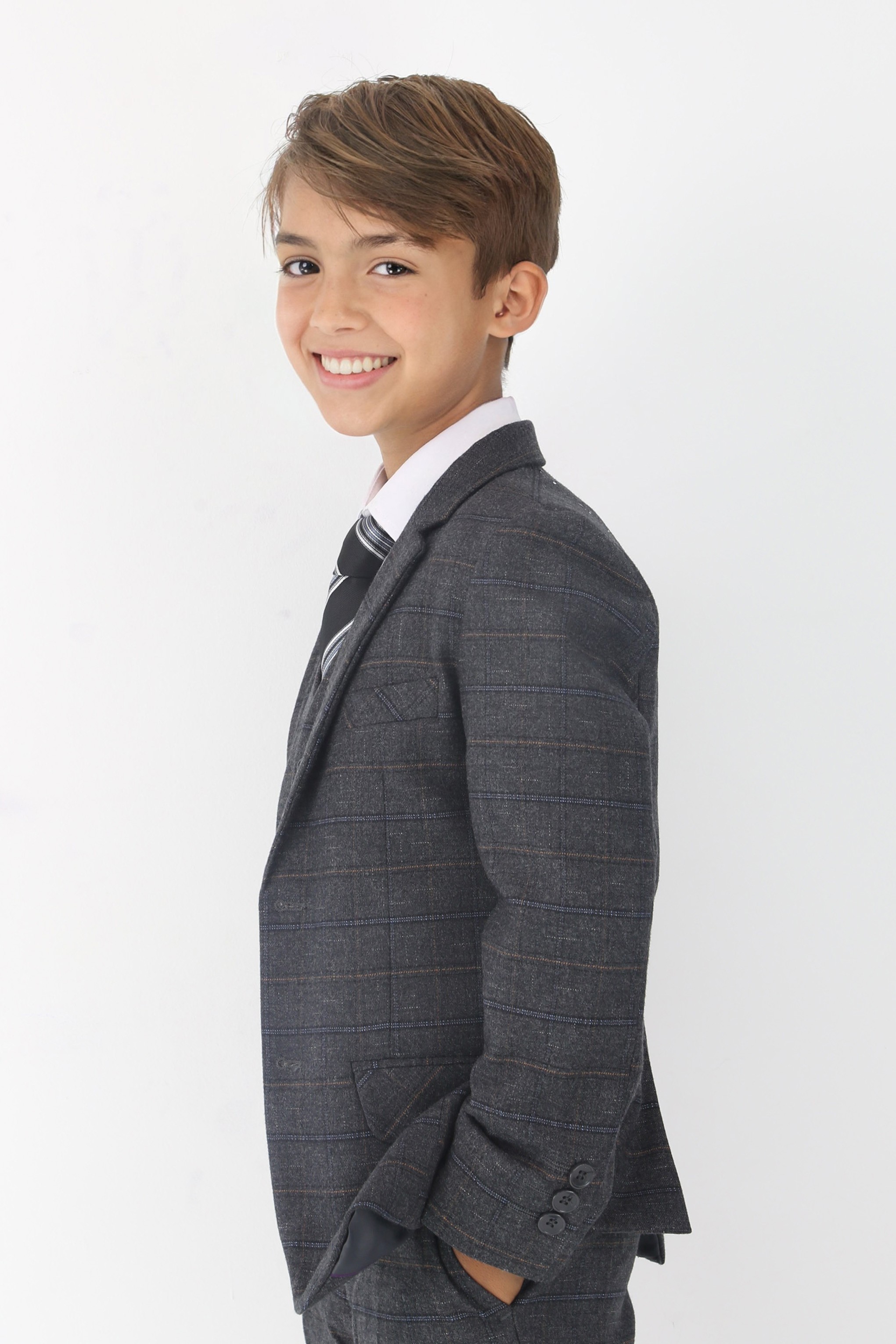 Boys Tweed Like Check Tailored Fit Formal Suit Set