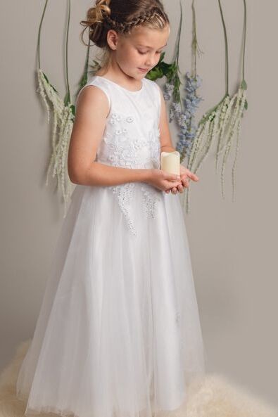 Floral Embroidery Flower Girl Dress with Bow - LUCKY