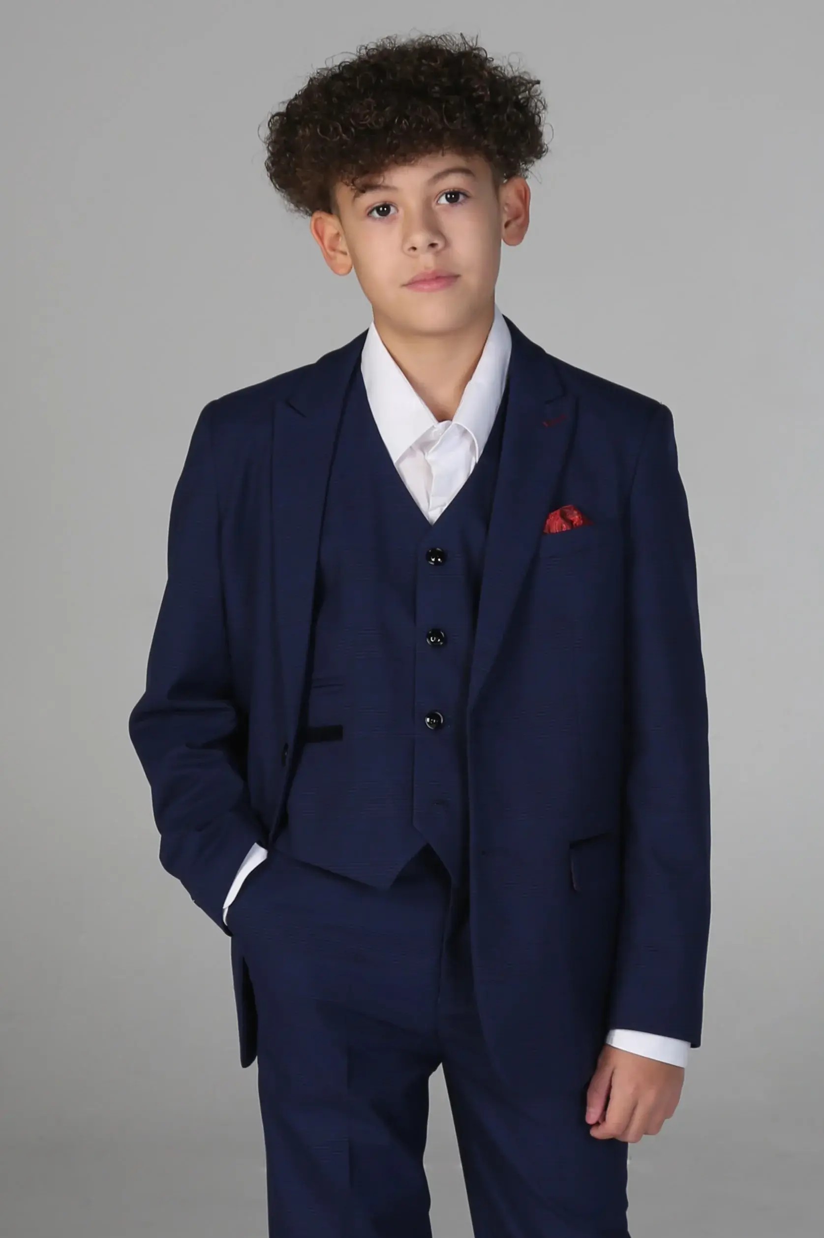 Boys’ Tailored Fit Navy Blue Check Suit - MARK 