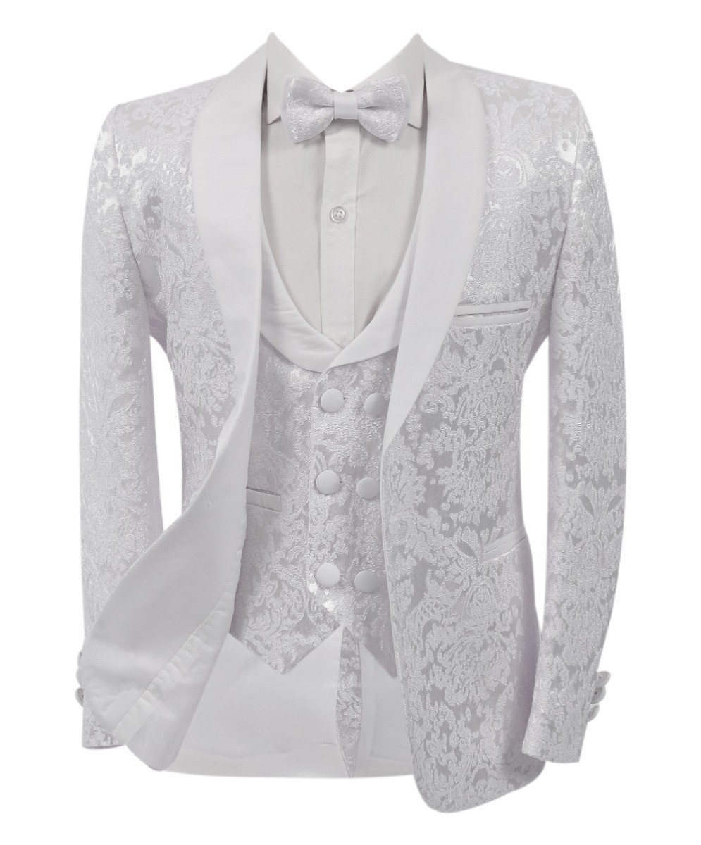 Boys Floral Patterned White Tuxedo Suit Set - RICHARD