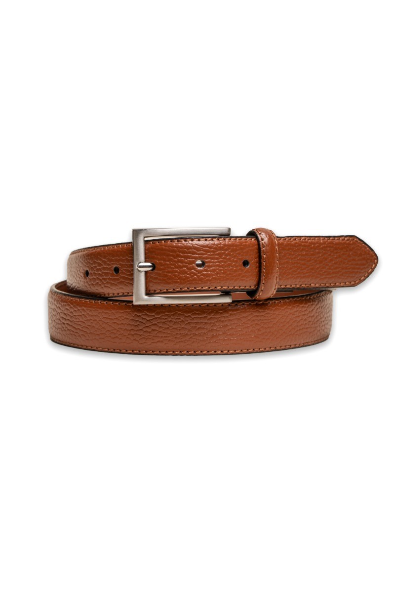 Men's Patent Leather Dress Belt  - Tan Brown