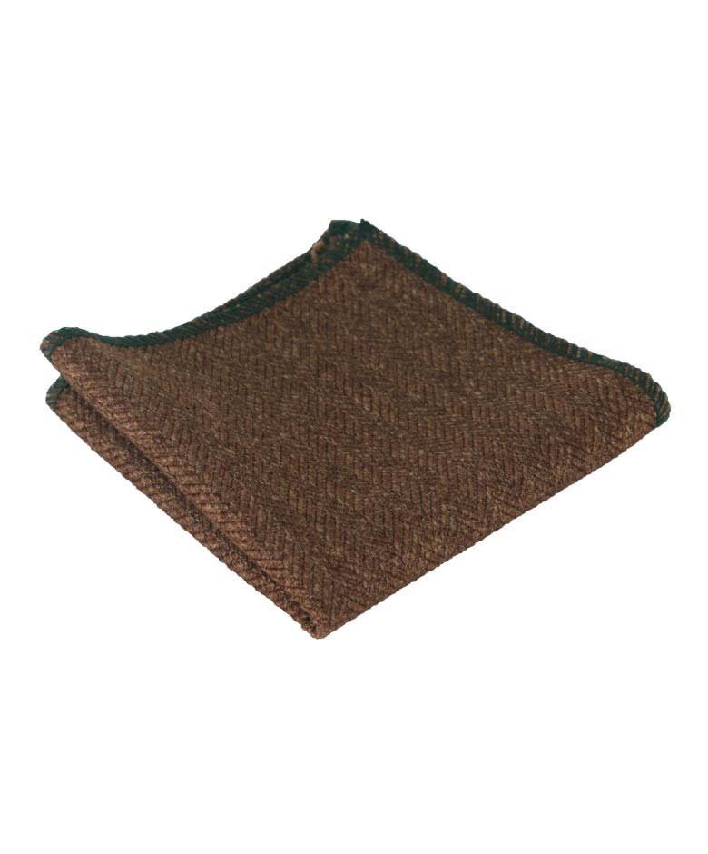Men's & Boys Herringbone Tweed Pocket Handkerchief - Brown