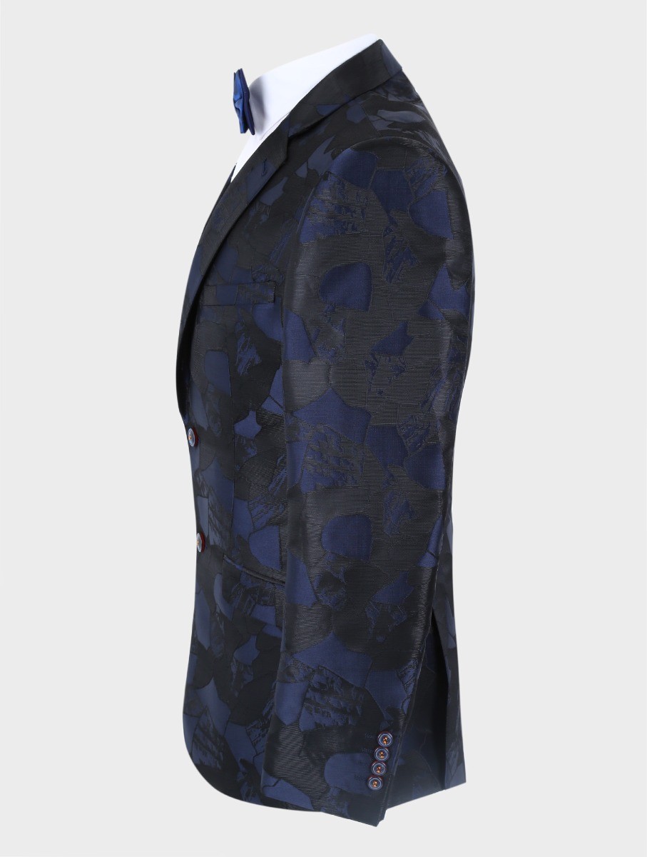 Men's Embellished Slim Fit Navy Blazer - BERLUCONI - Navy Blue