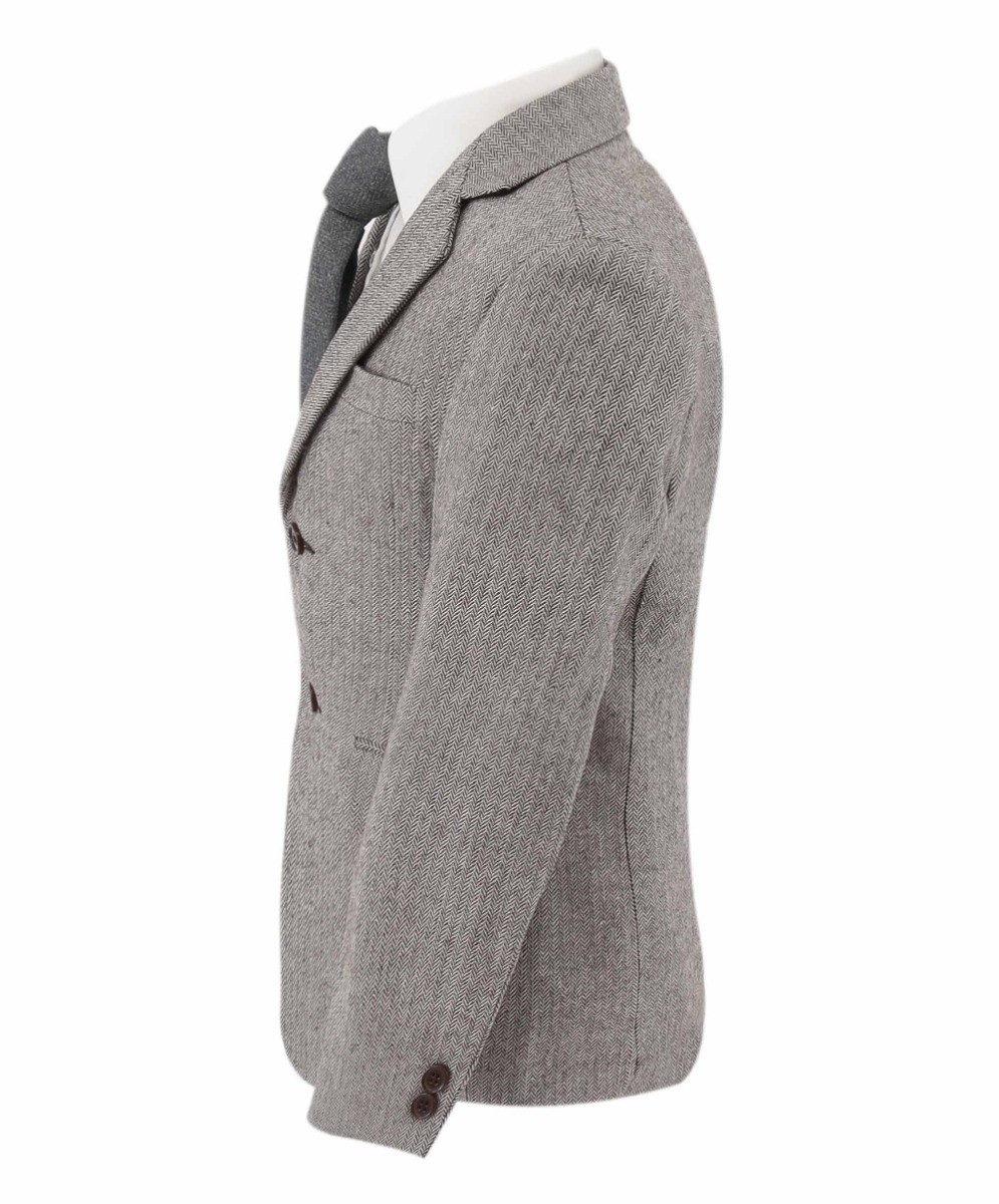 Boys Herringbone Tweed Formal Blazer - Light Grey
