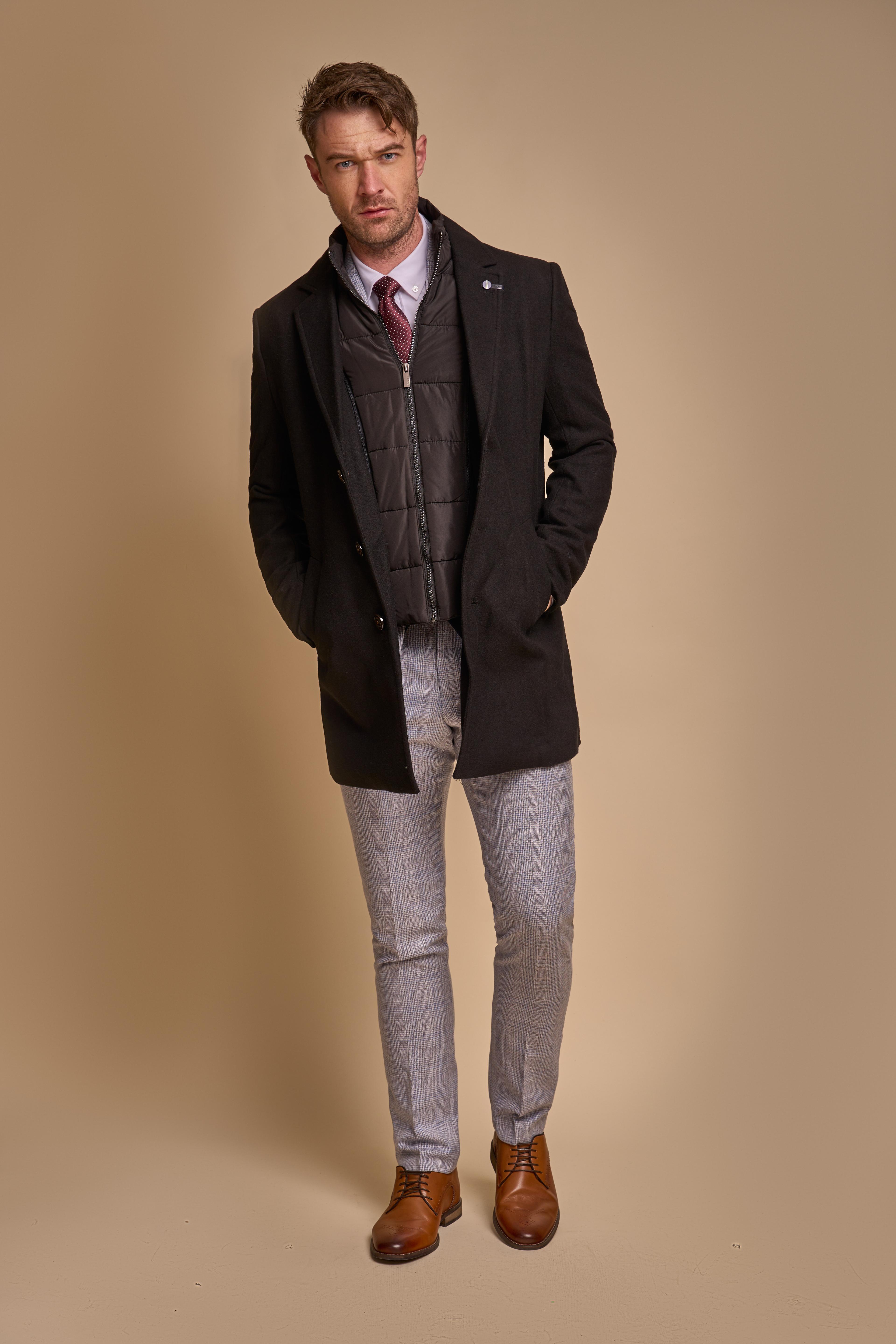 Men's Slim Fit Wool Blend Coat - SANFORD - Black