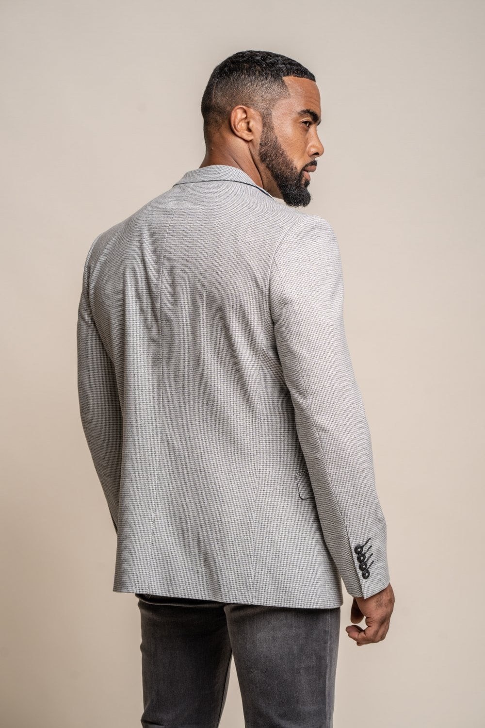Men's Houndstooth Slim Fit Suit Jacket- KYOTO Grey - Light Grey