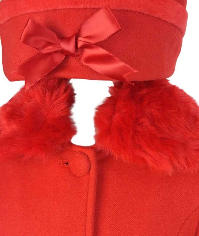 Girls Coat with Detachable Fur Collar and Hat Set