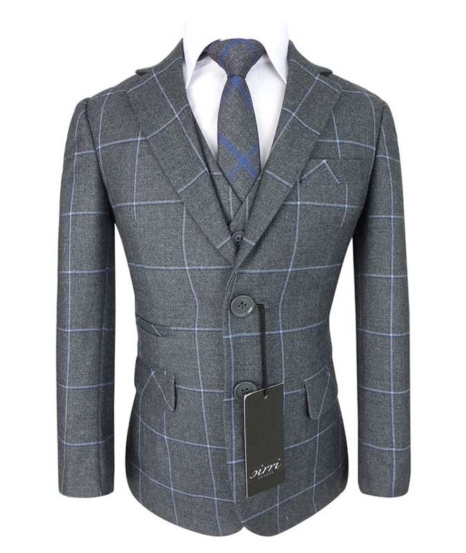 Boys Windowpane Check Slim Fit Suit