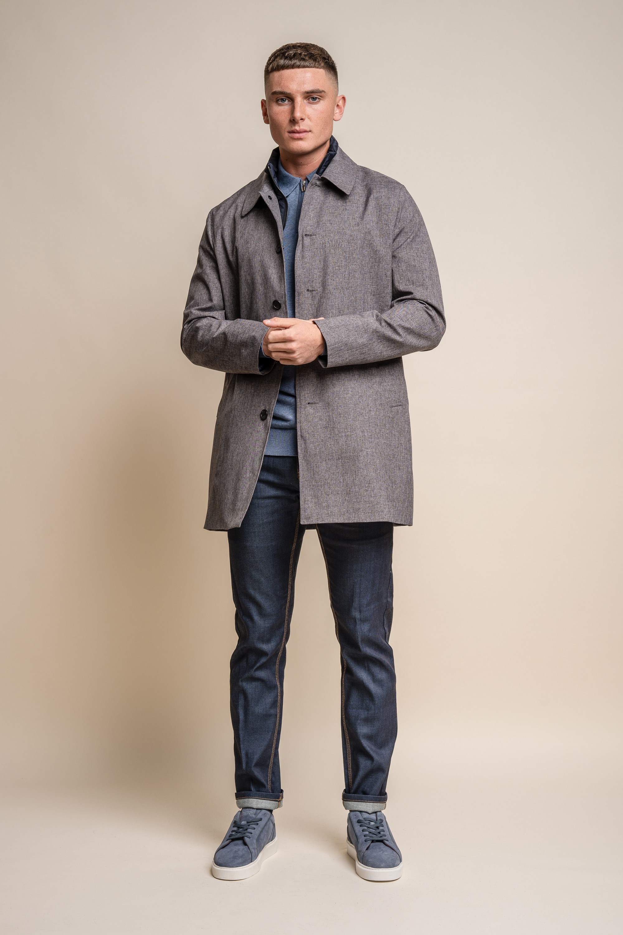 Men's Midi Length Geke Coat with Removable Zipper - BRANDO - Grey