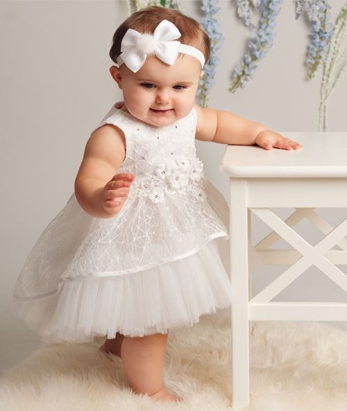 Baby Girls High-Low Sheer Overlay Lace Dress - ANNIE