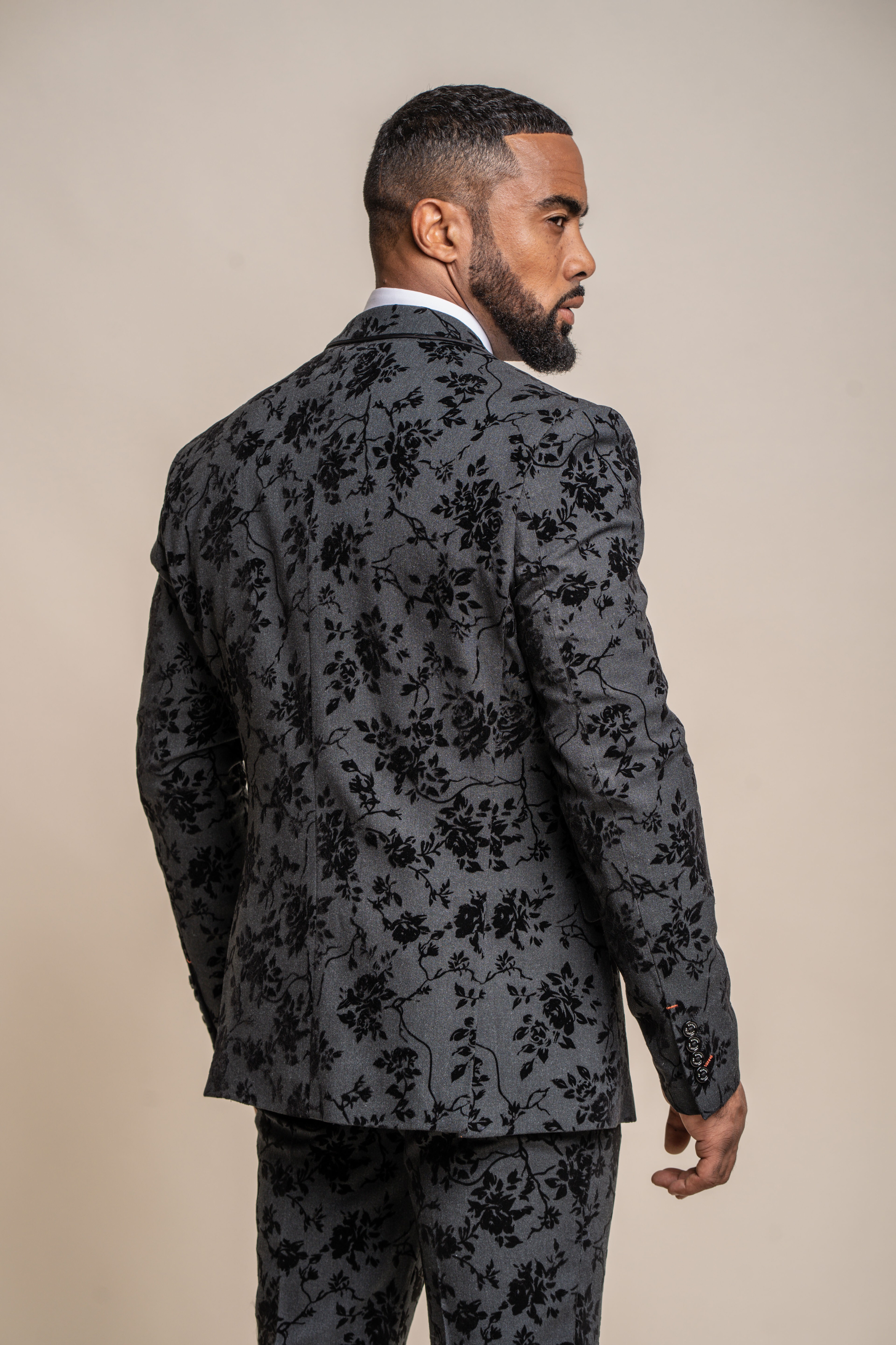 Men's Black Velvet Floral Embroidered Suit- GEORGI - Black