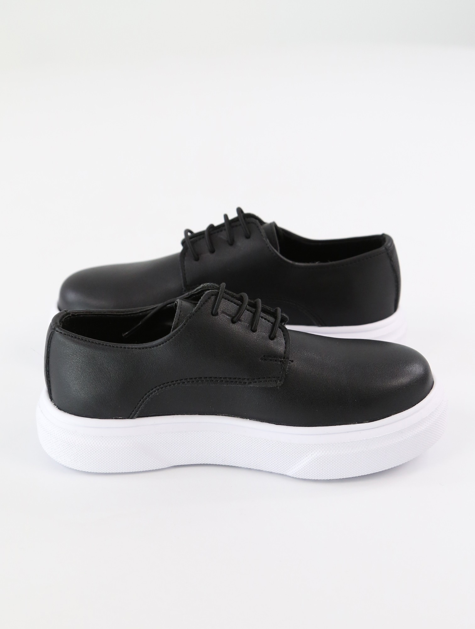 Boys Black Lace-up Sneaker with White Thick Sole