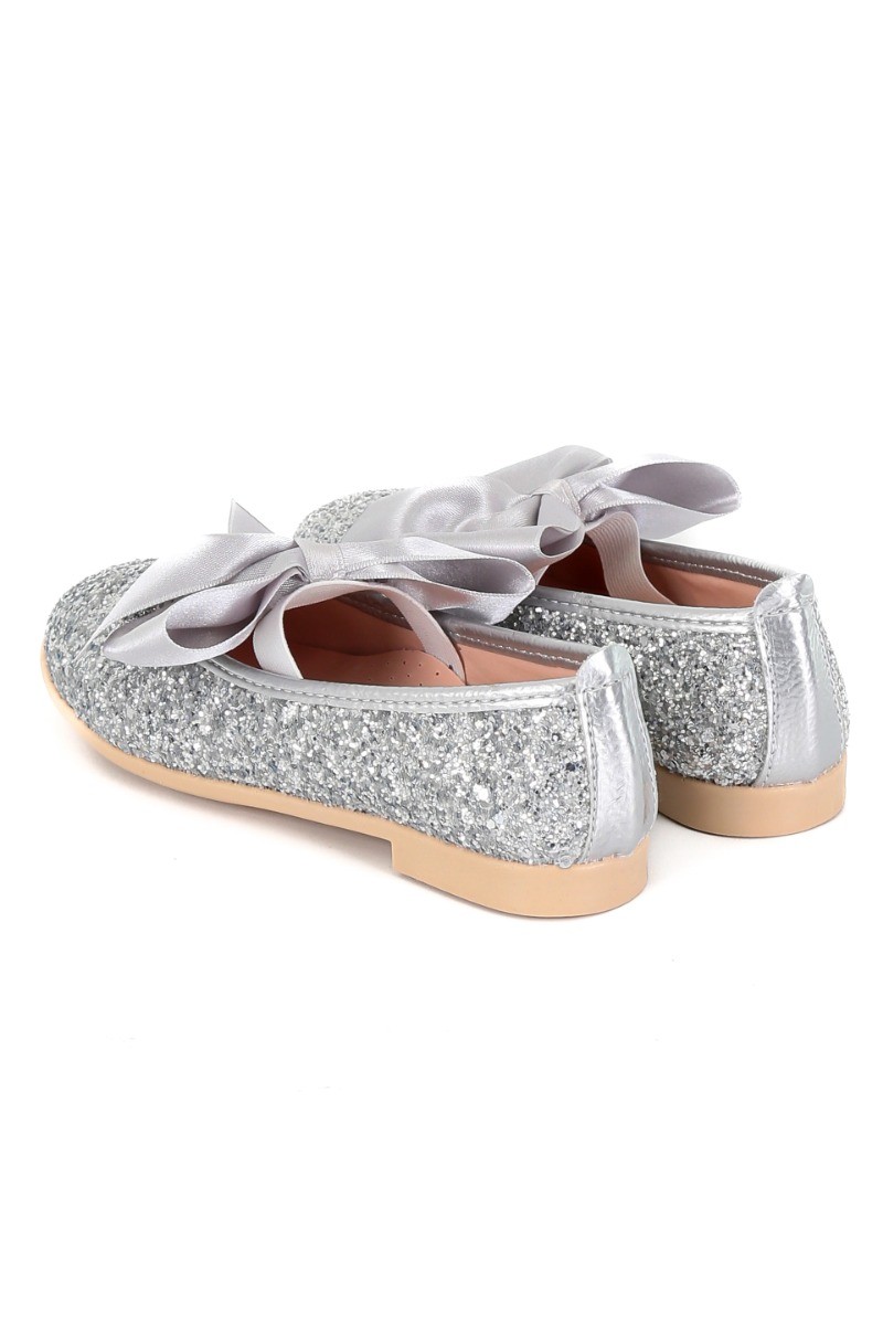 Girls Sequin Ballerina Flat Pumps - LOLA - Silver
