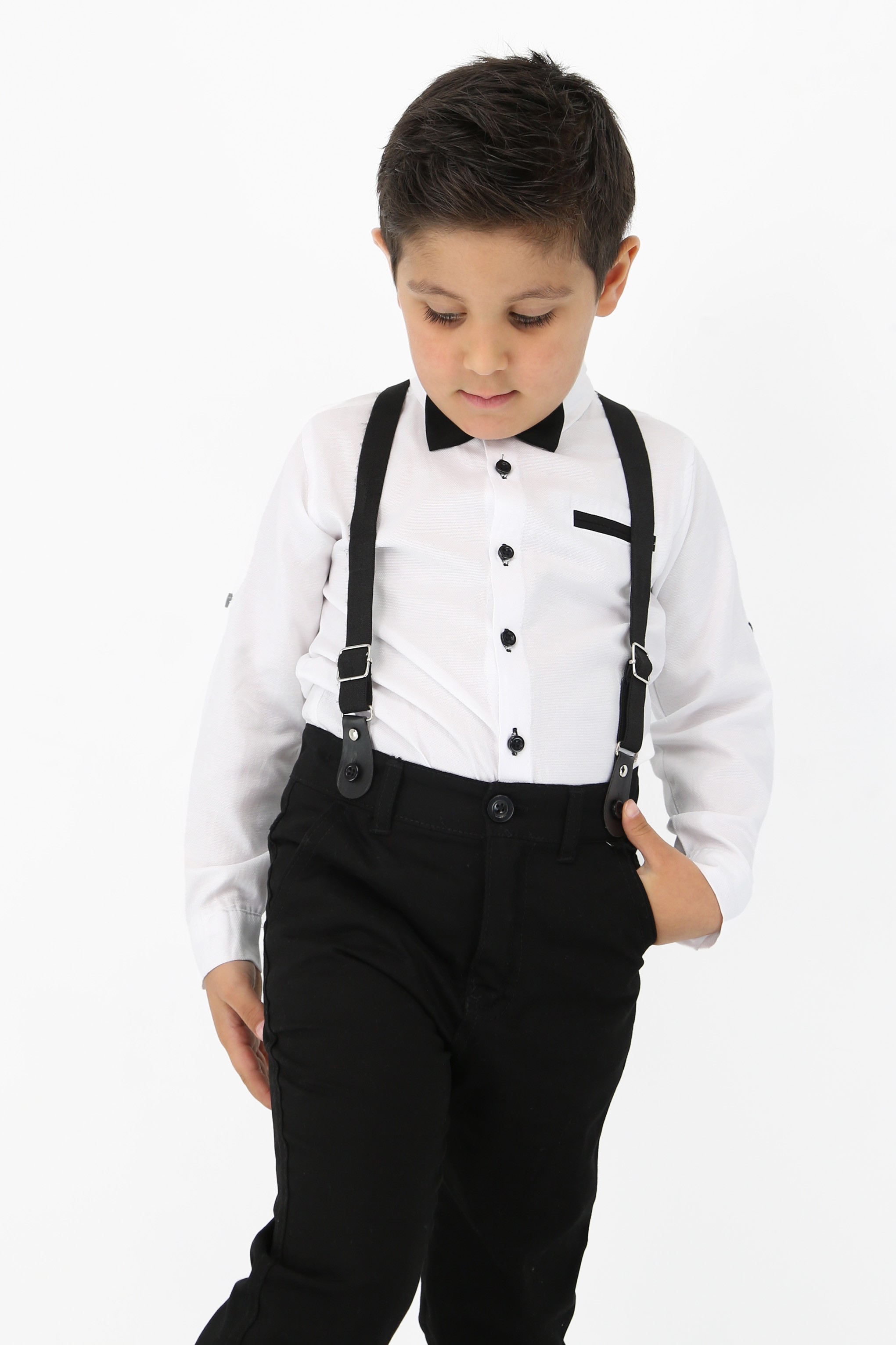 Baby & Boy Gentleman Outfit - 4 Piece Suspenders Pant Suit Set - OXFORD