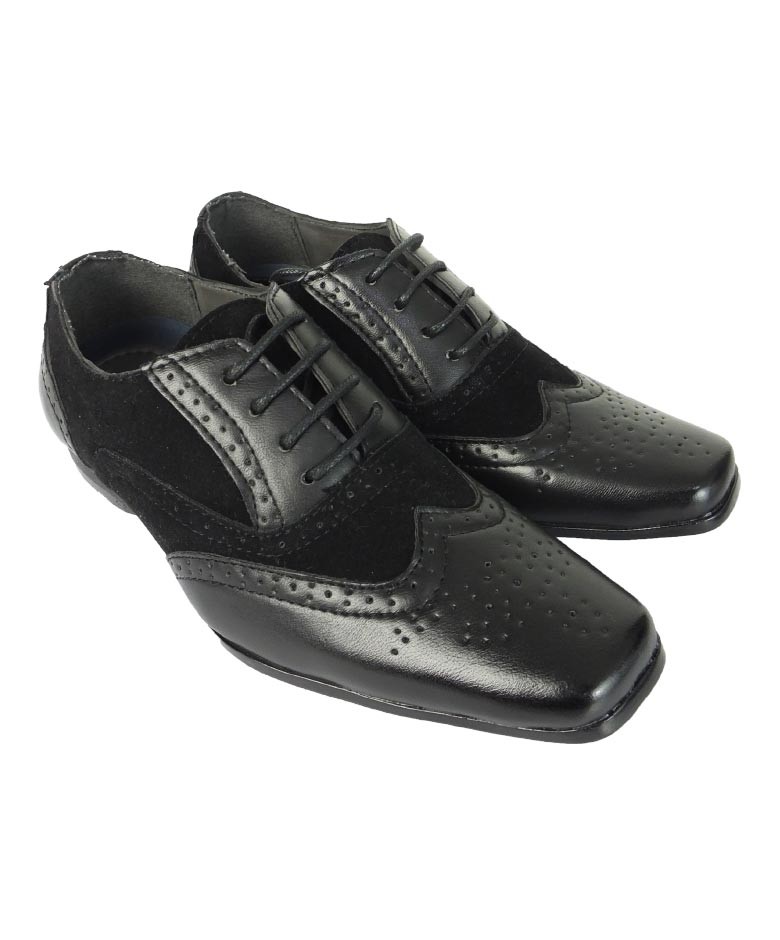 Boys Lace Up Oxford Wingtip Shoes - CHESTER Black
