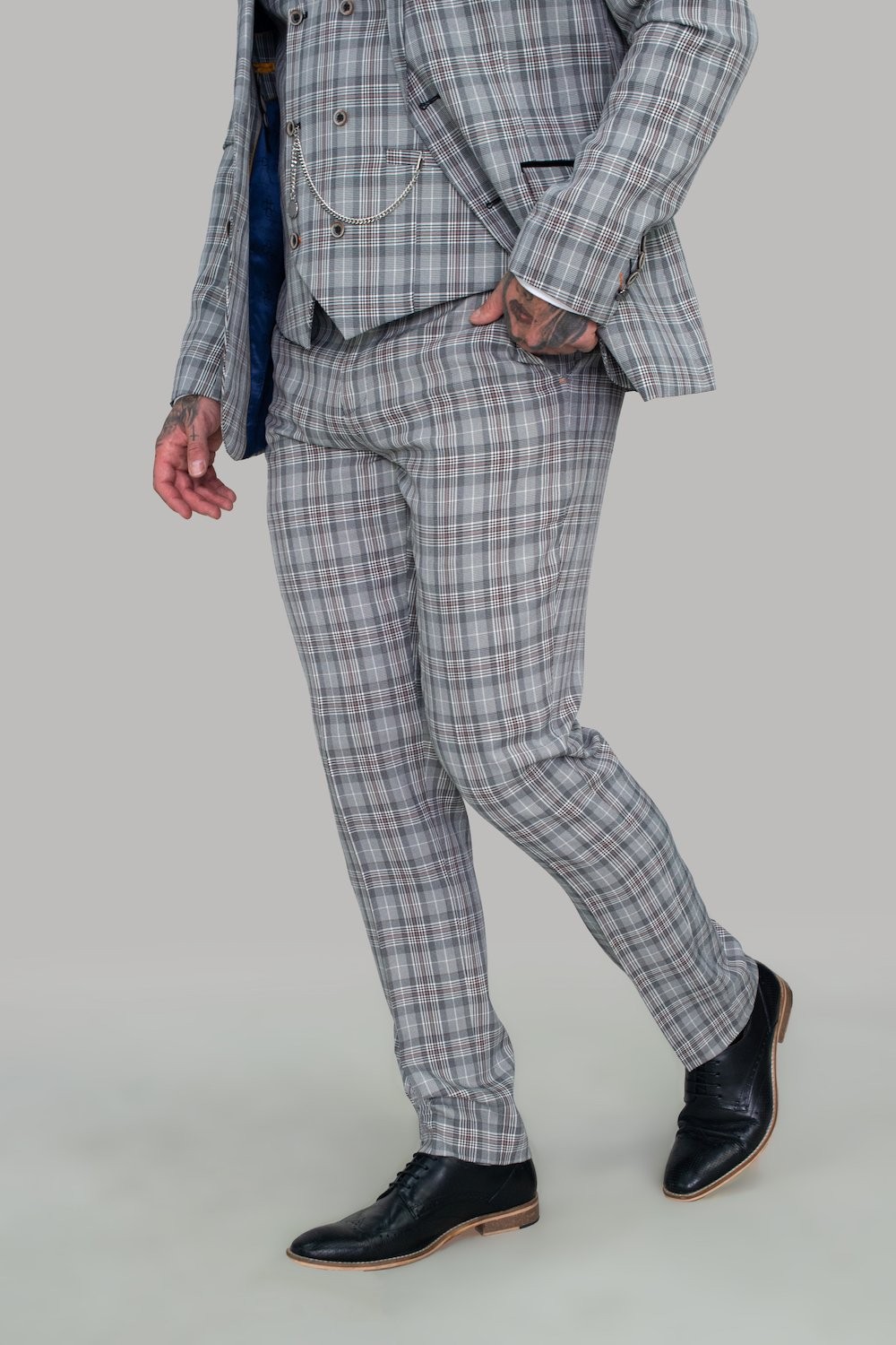 Slim Fit Grey Navy Check Trousers | Buy Online at Moss