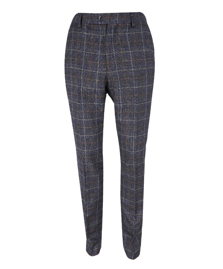 Men's Slim Fit Tweed Check Trousers - BONITA - Blue
