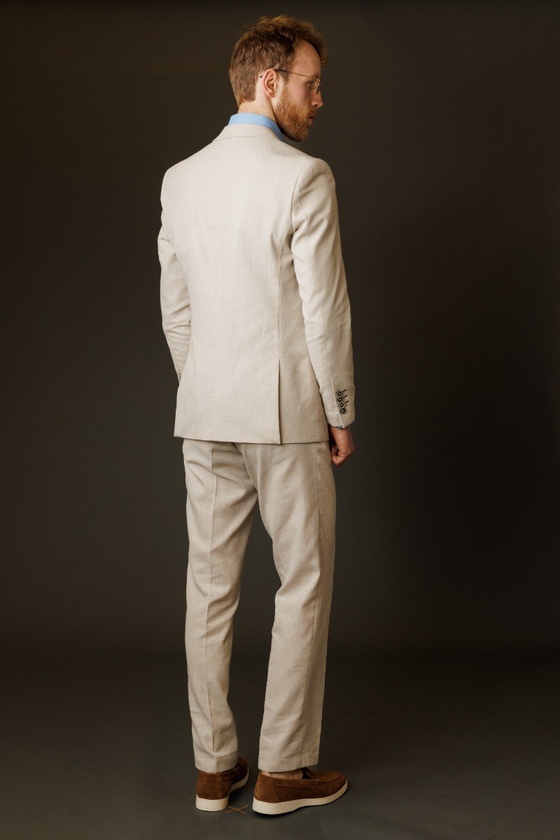 Men's Cotton Blend Self Patterned Suit - GIOVANNI Cream