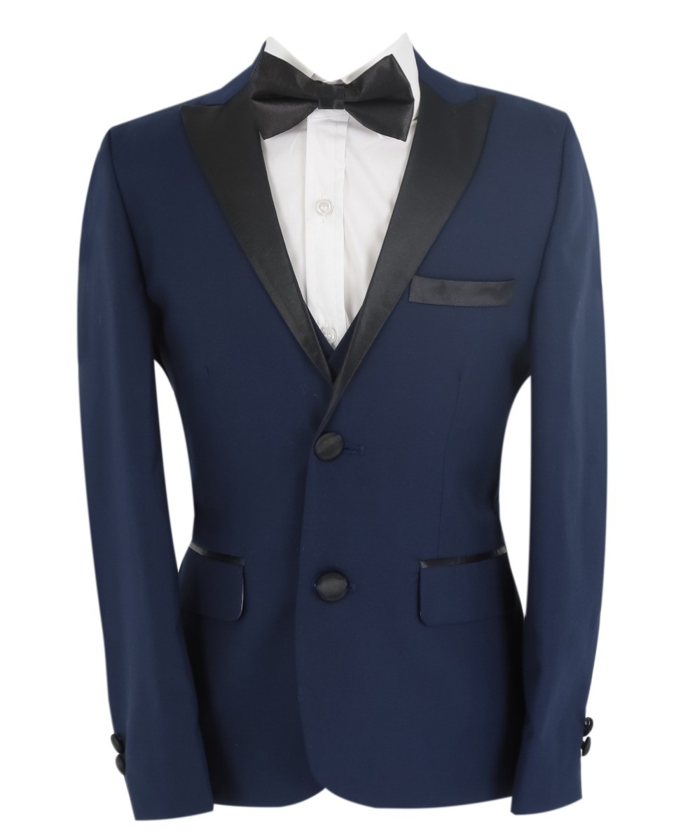 Boys Sheen Lapel Tuxedo Dinner Suit - Navy Blue