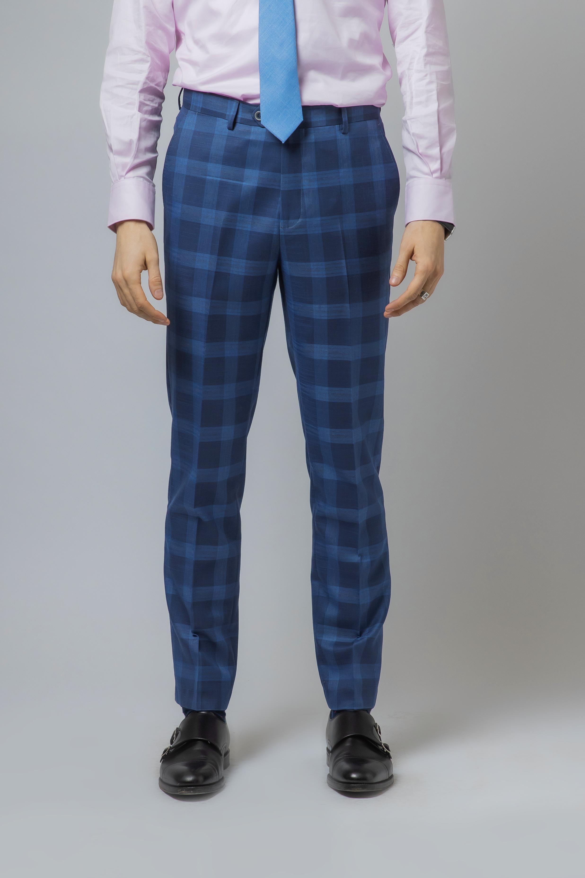 Men's Check Windowpane Retro Blue Suit - Hunter - Dark Blue