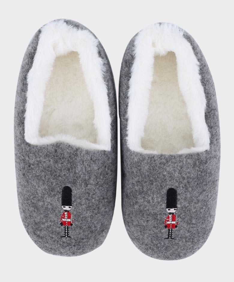 Boys Queen's Guard Plush Grey Slippers - Grey