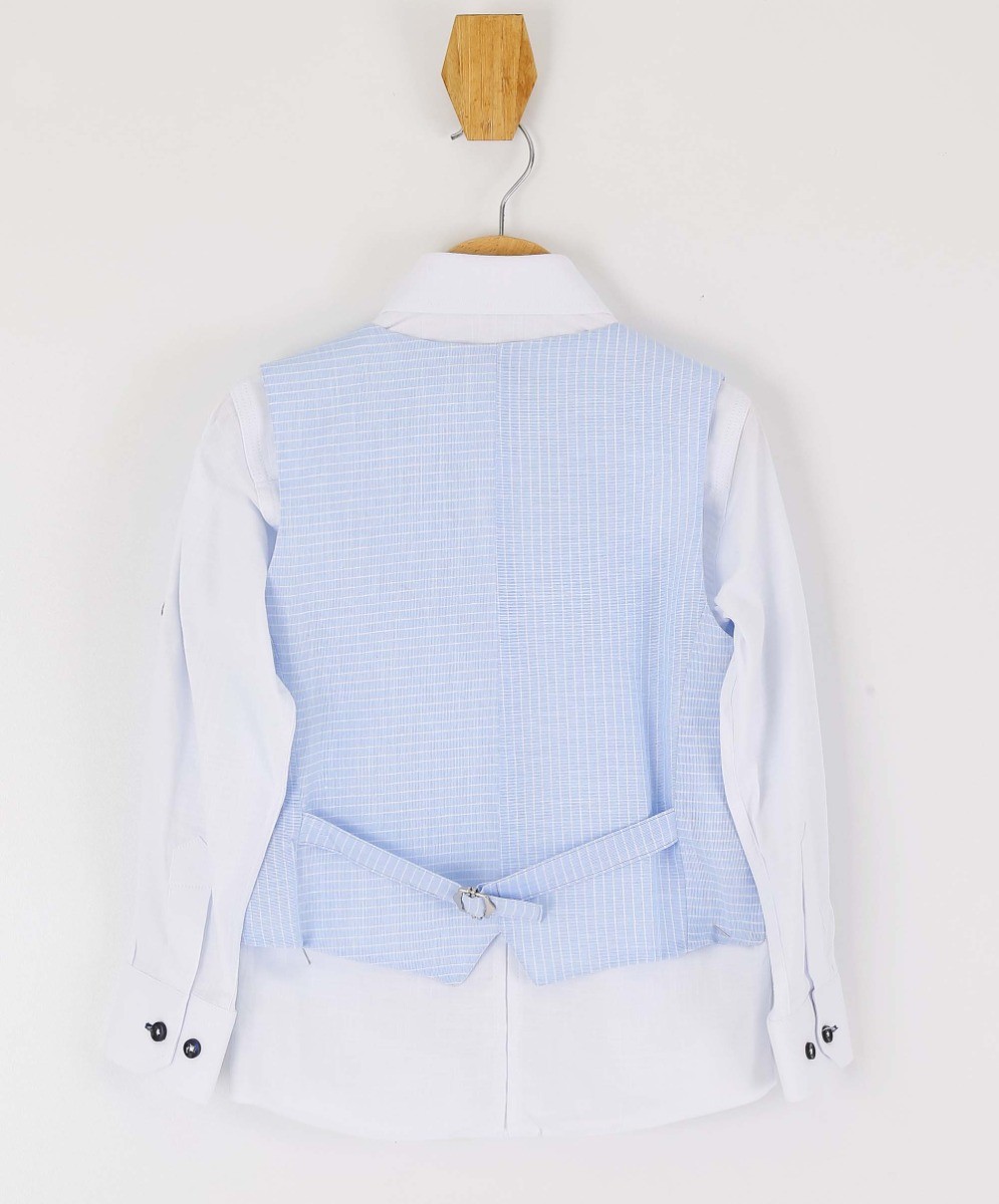 Boys Cotton Linen Pinstrip Waistcoat Suit Set - Baby Blue