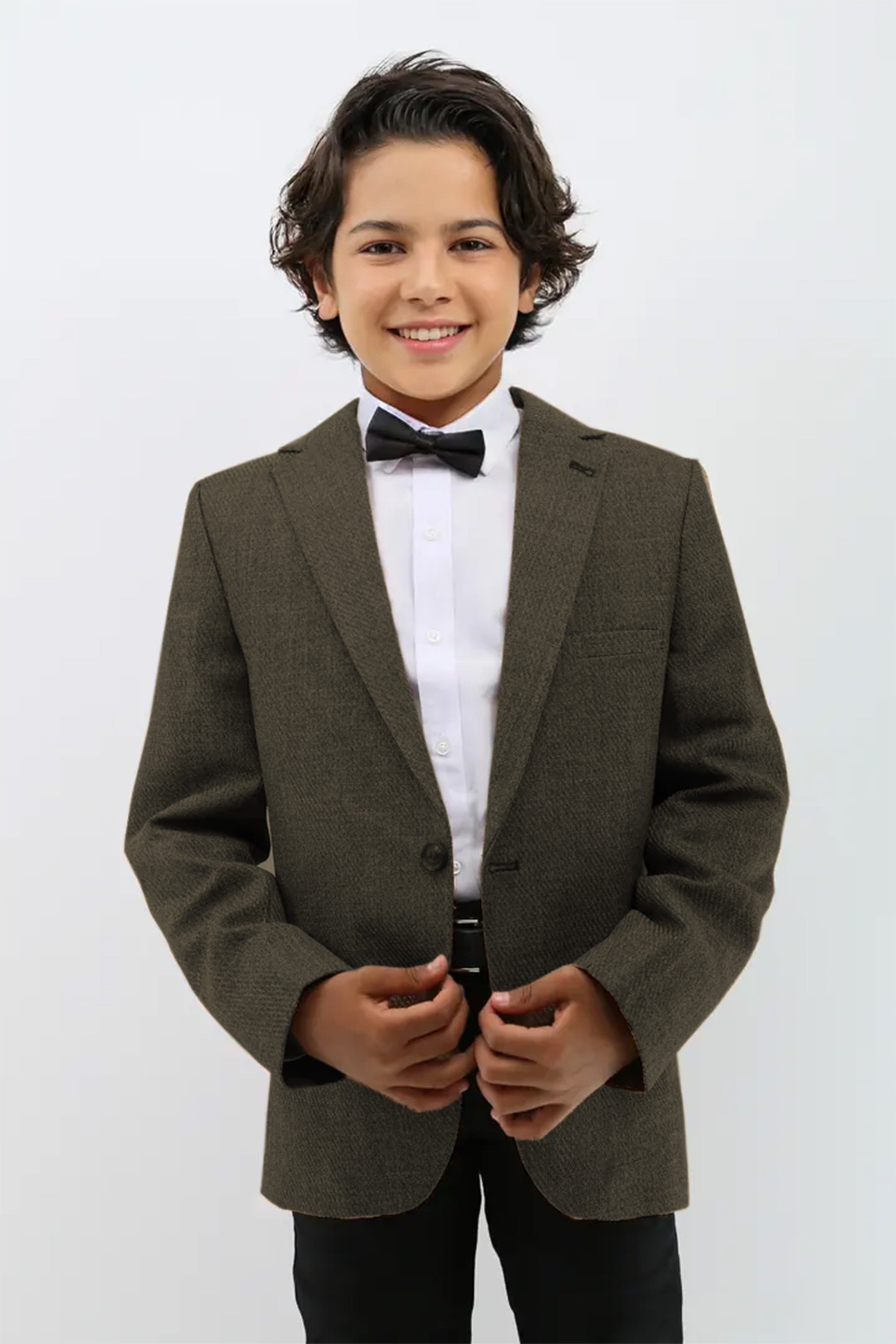 Boys Formal Textured Tweed Blazer - Khaki Green