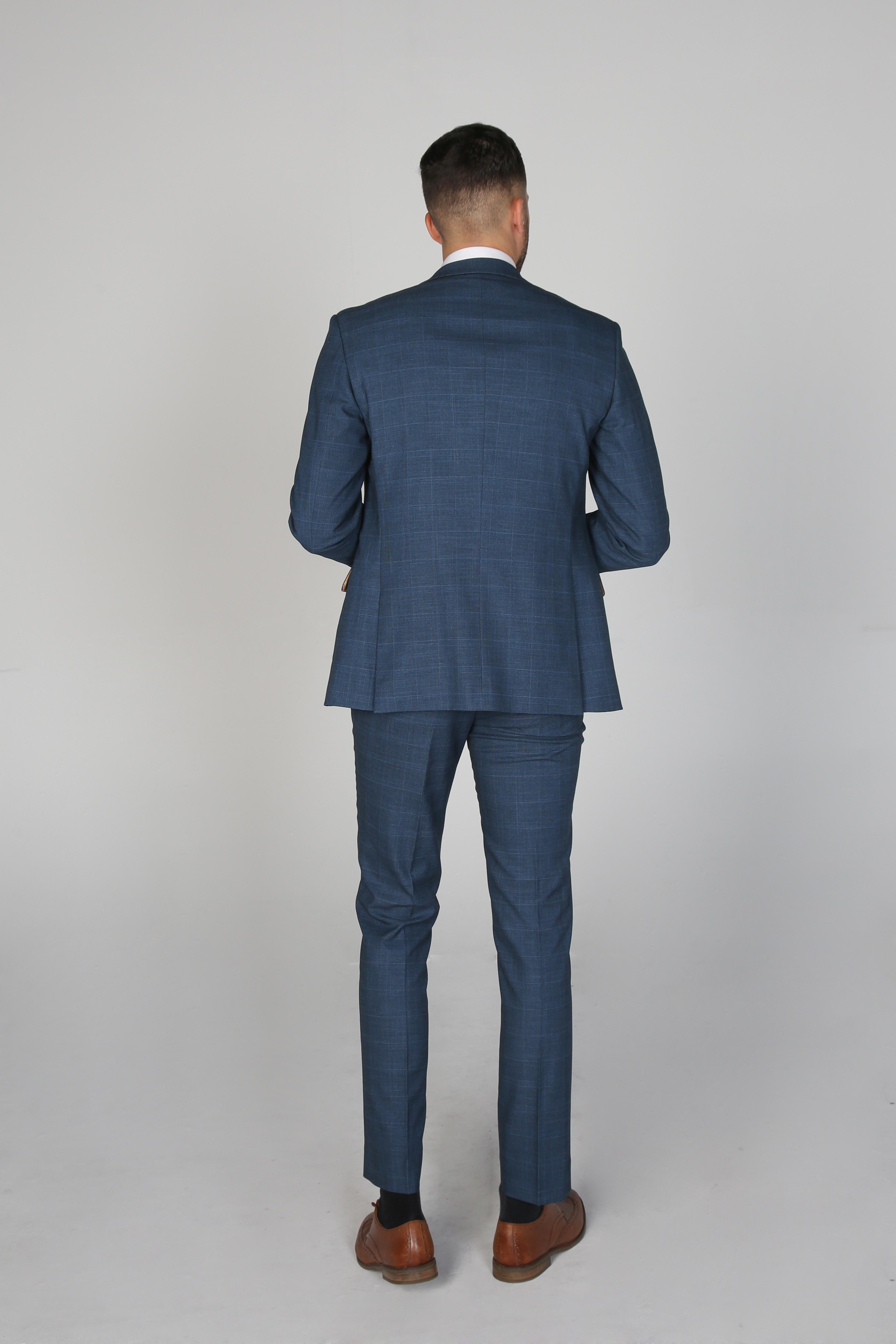 Men’s Check Tailored Fit Navy Suit - VICEROY