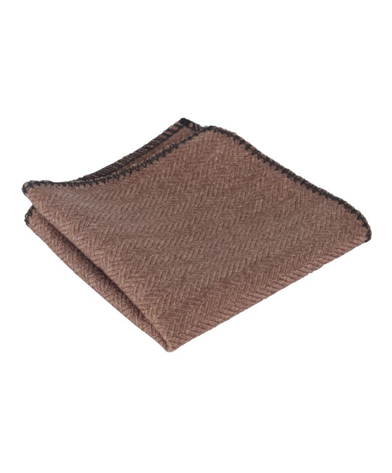 Men's & Boys Herringbone Tweed Pocket Handkerchief - Tan Brown
