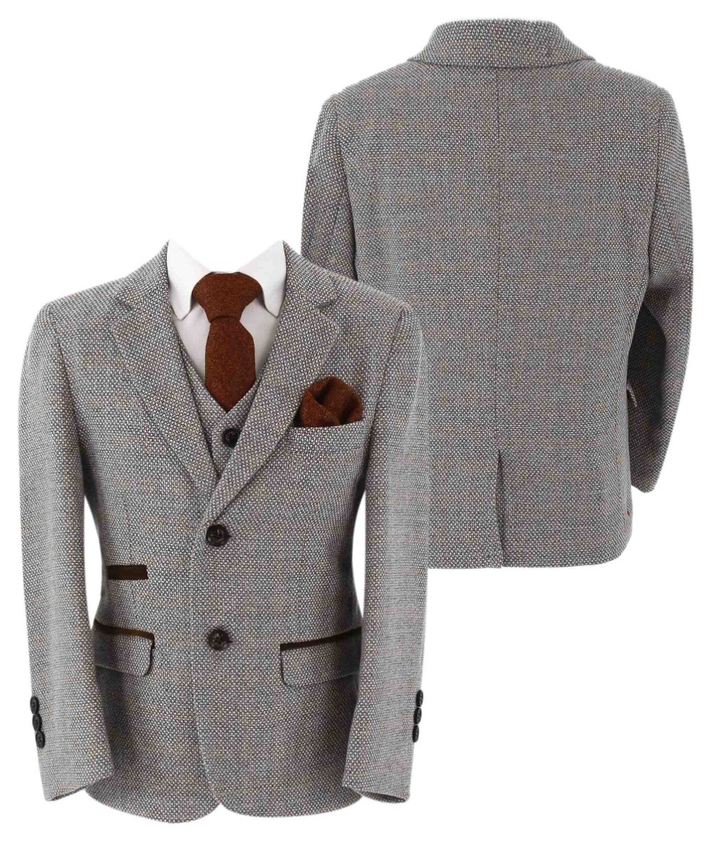 Boys Tweed Tailored Fit Formal Suit - Ralph - Cream