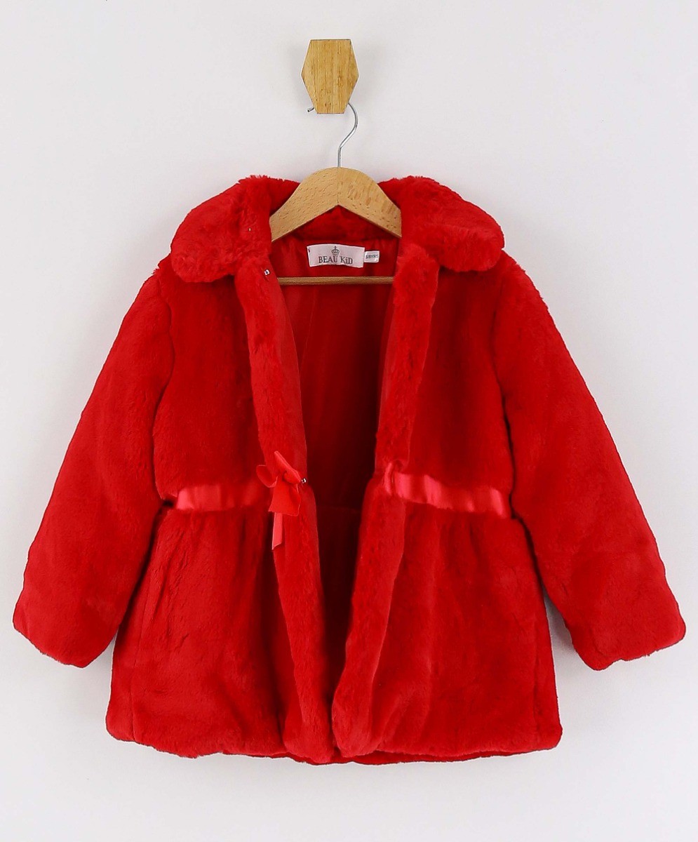 Baby Girls Fur Mid-Length Coat - Red