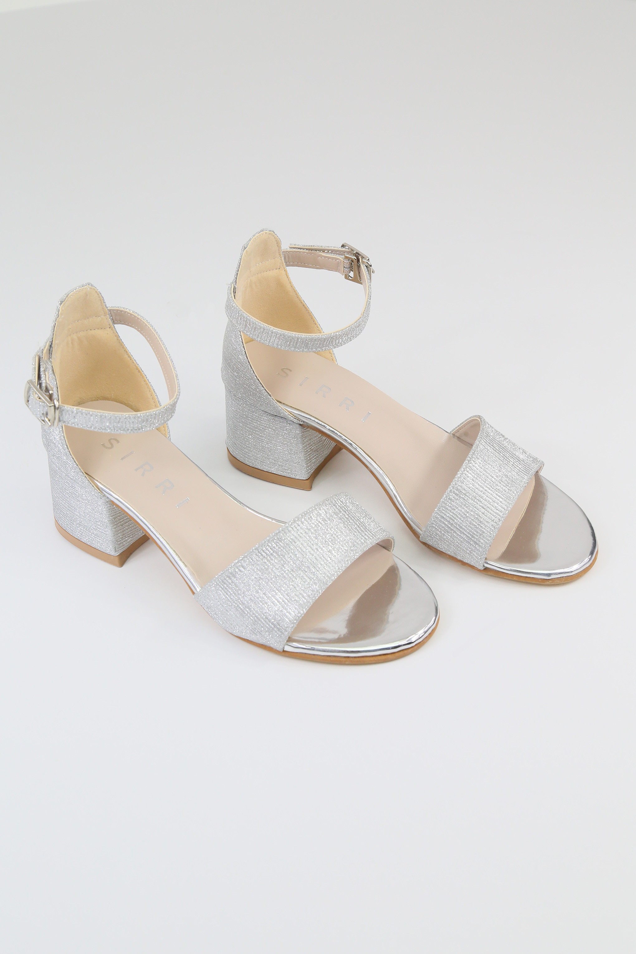 Girls Textured Silver Block Heel Sandals - JENNY