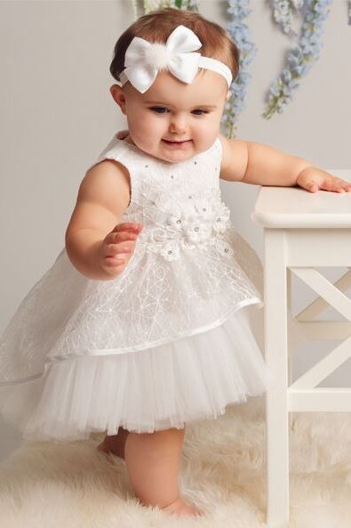 Baby Girls High-Low Sheer Overlay Lace Dress - ANNIE