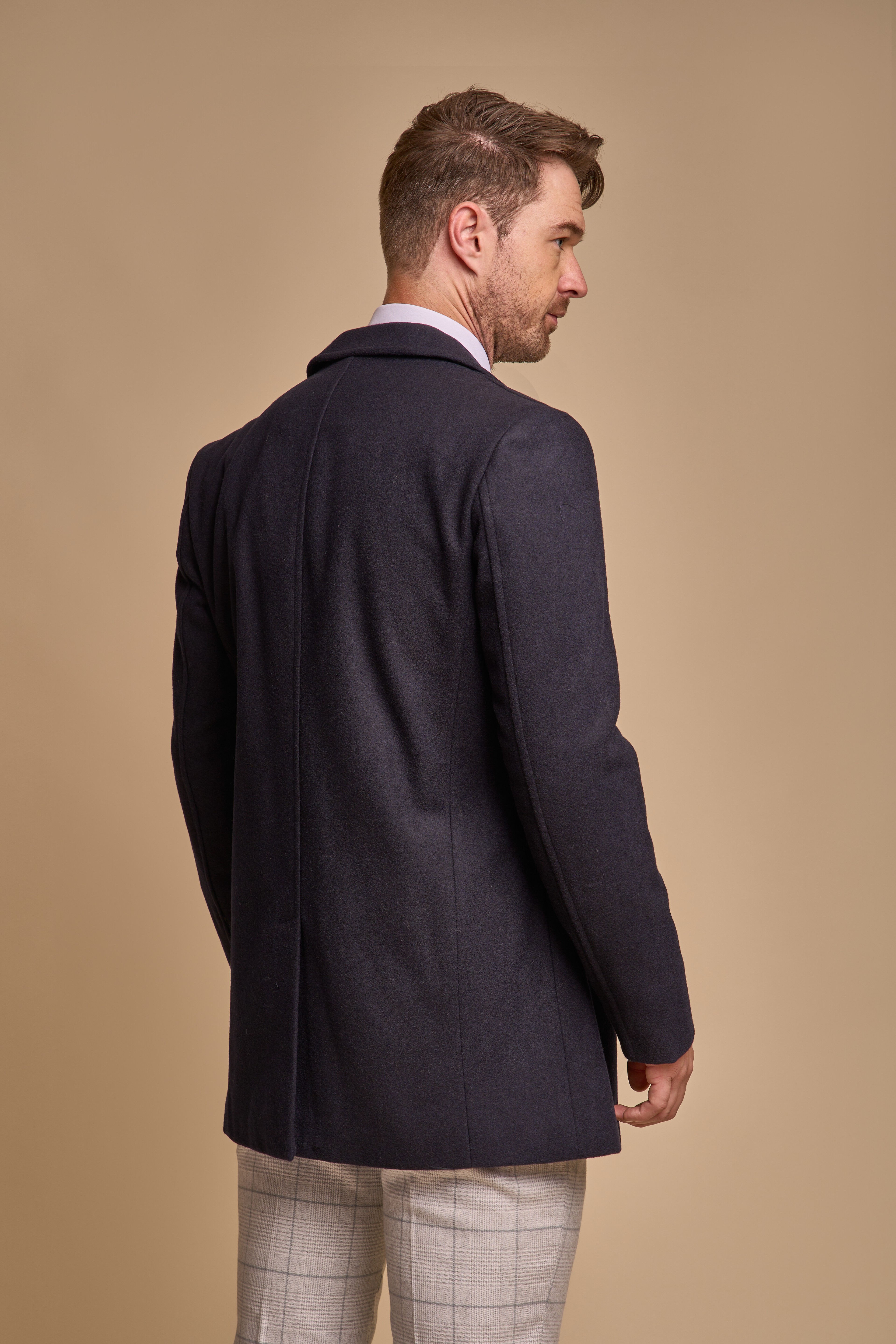 Men's Slim Fit Wool Blend Coat - MARCUS - Navy Blue