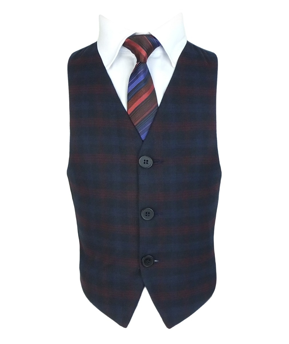 Boys Tailored Fit Retro Check Navy Suit